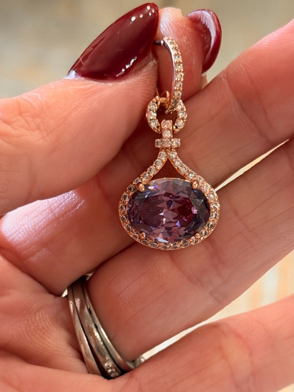 Bomb Party NWOT! Rose Gold Drop Earrings with Purple Stones - Picture 4 of 6